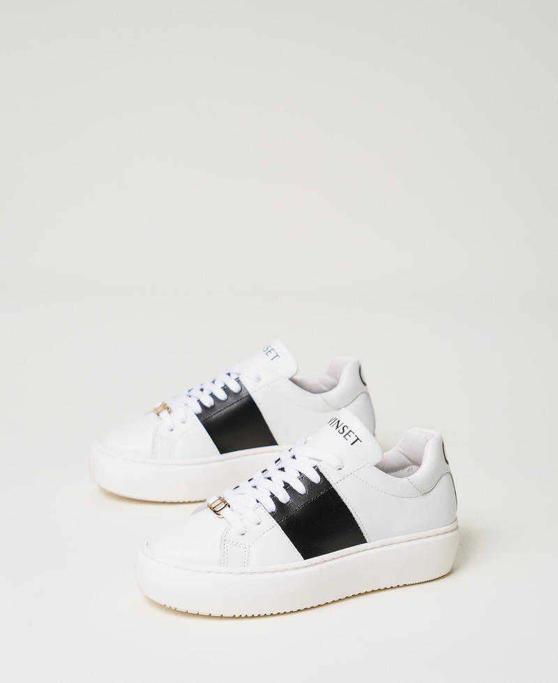 Leather trainers with logo Two-tone “Lucent White” / Black Girl 241GCJ122-02