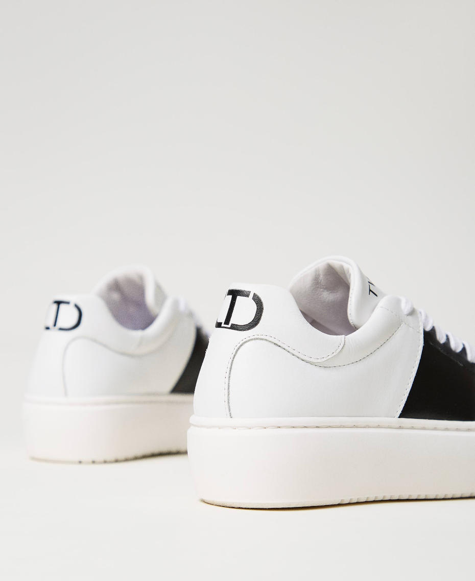 Leather trainers with logo Two-tone “Lucent White” / Black Girl 241GCJ122-03