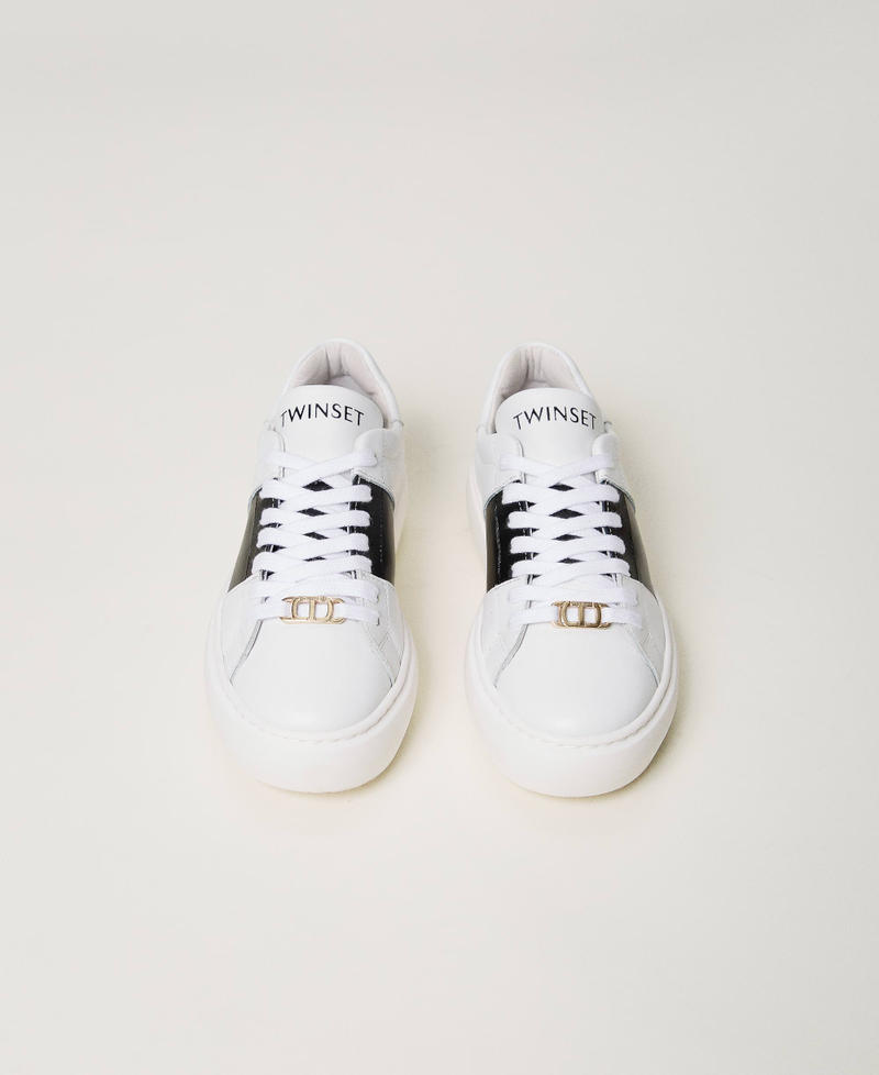Sneakers de piel con logotipo Bicolor Blanco "Lucent White" / Negro Niña 241GCJ122-04