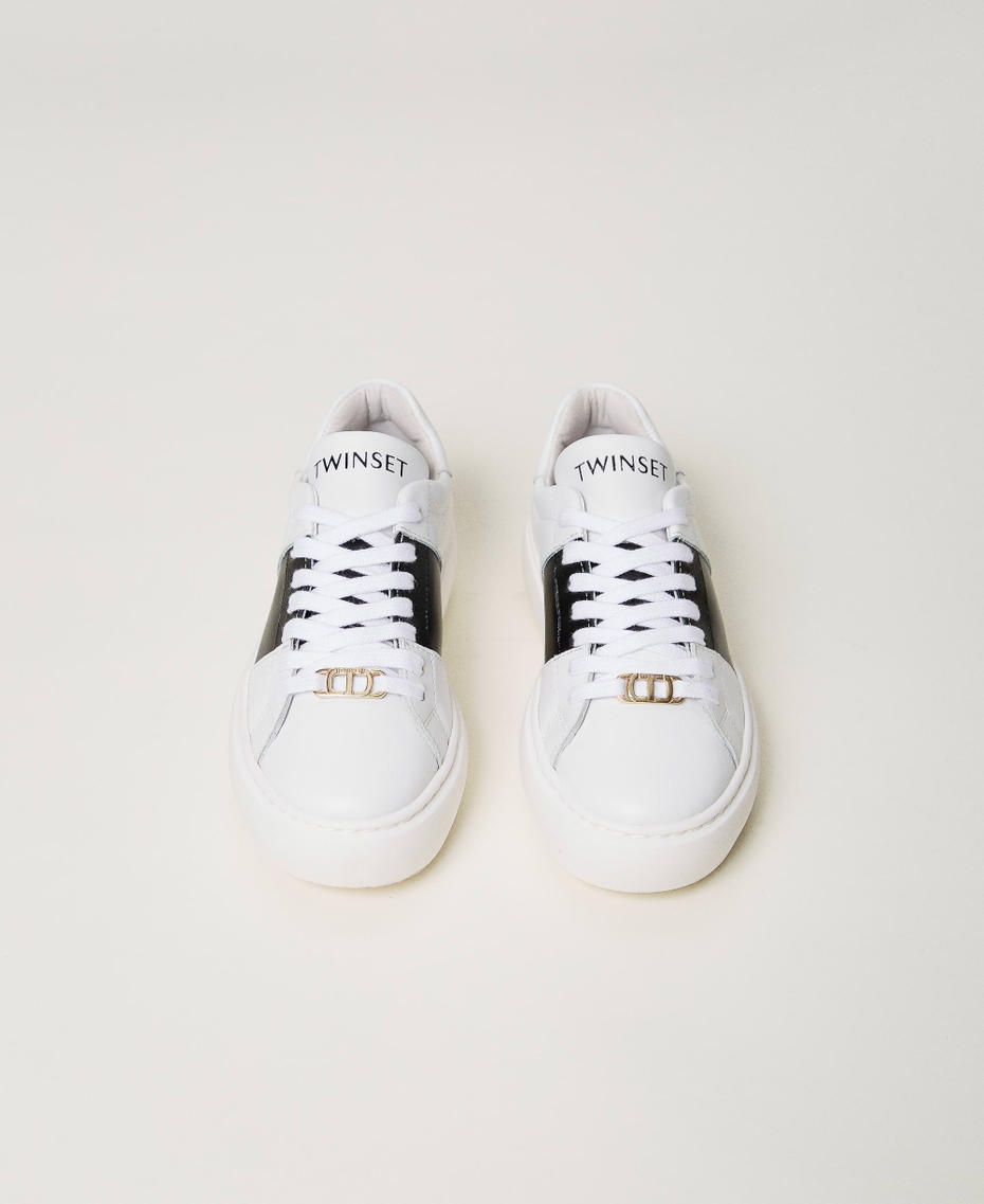 Sneakers in pelle con logo Bicolor Bianco "Lucent White" / Nero Bambina 241GCJ122-04
