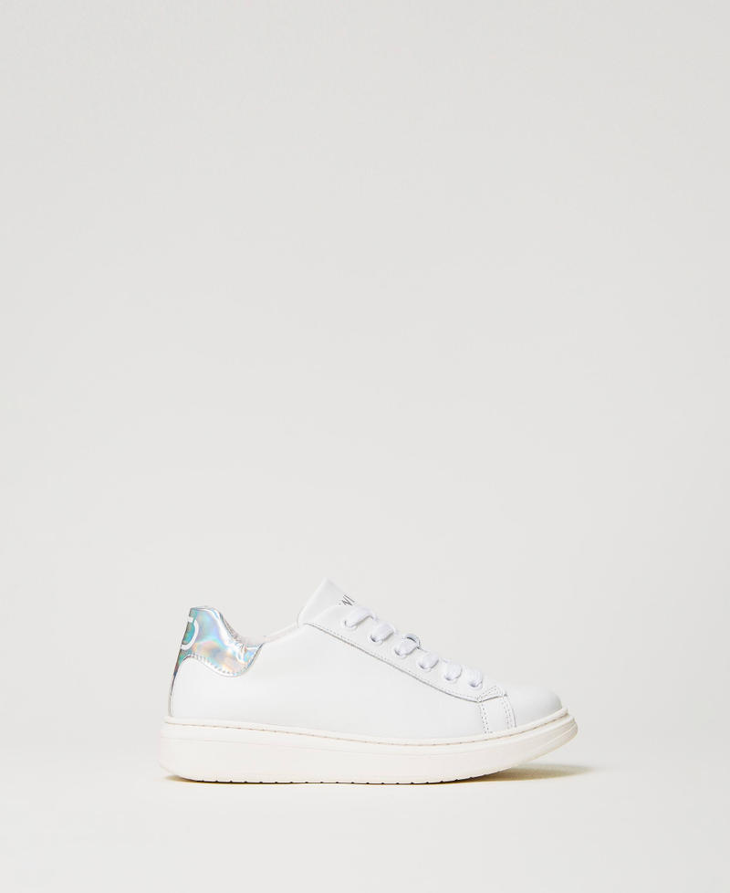 Leather trainers with iridescent detail Two-tone “Lucent White” / Changing Girl 241GCJ124-01