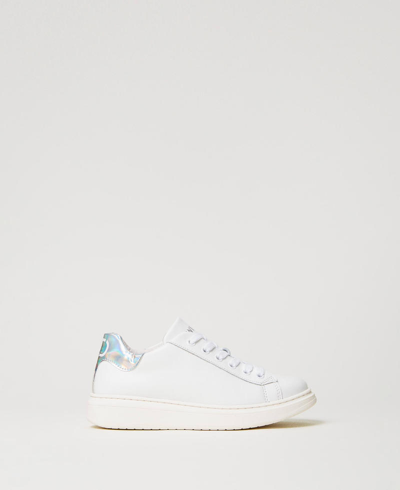 Leather trainers with iridescent detail