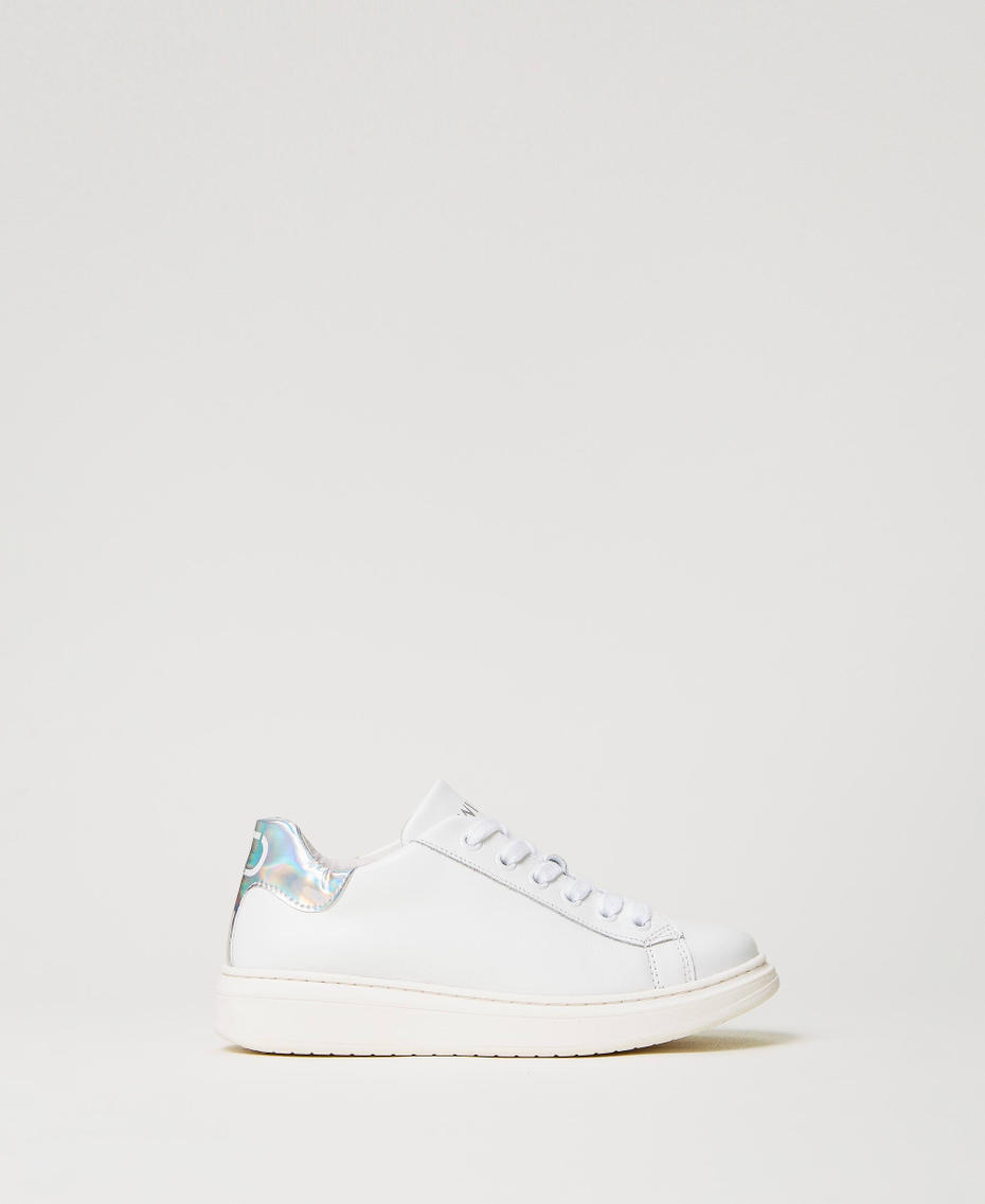 Leather trainers with iridescent detail