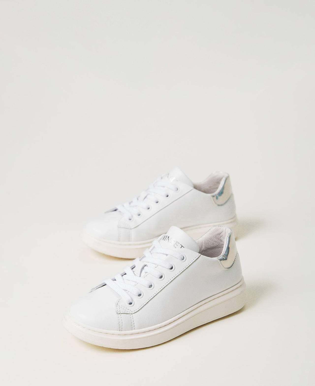 Leather trainers with iridescent detail Two-tone “Lucent White” / Changing Girl 241GCJ124-02