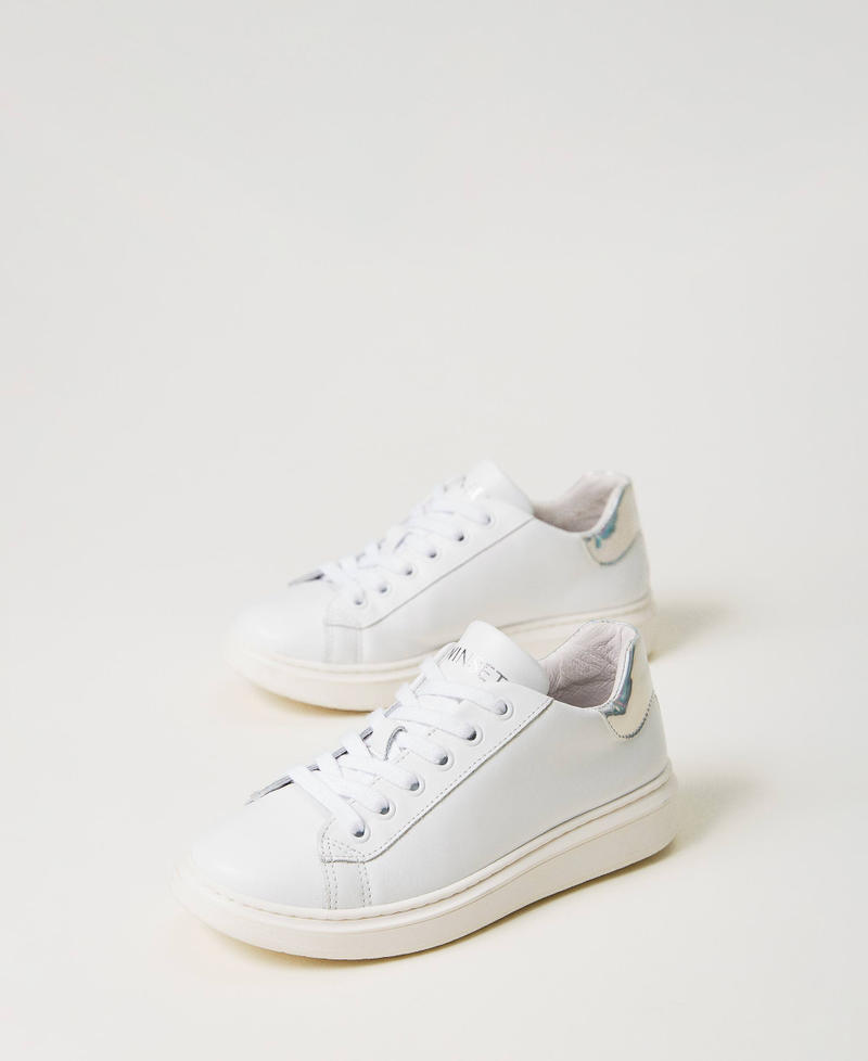 Leather trainers with iridescent detail