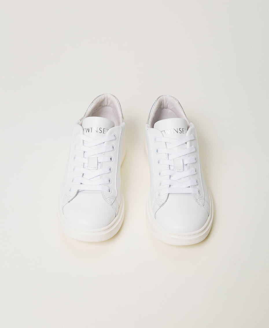 Leather trainers with iridescent detail Two-tone “Lucent White” / Changing Girl 241GCJ124-04