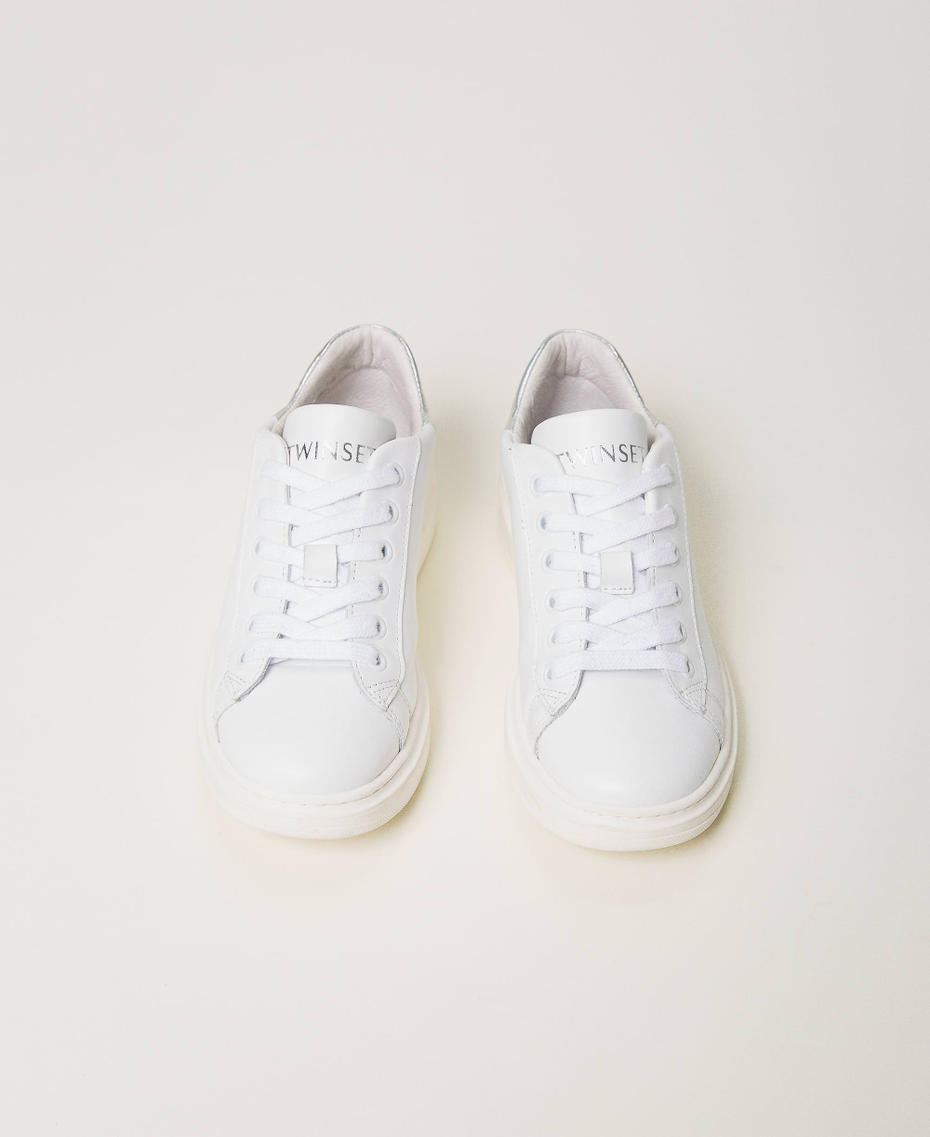 Leather trainers with iridescent detail