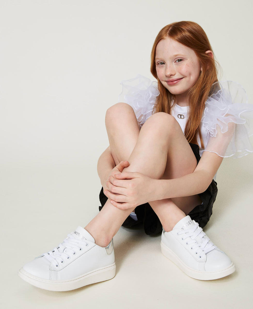 Leather trainers with iridescent detail