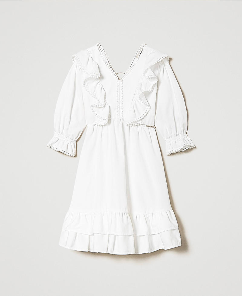 Kurzes Kleid mit Volants und Pompons Lucent White Mädchen 241GJ2010-0S