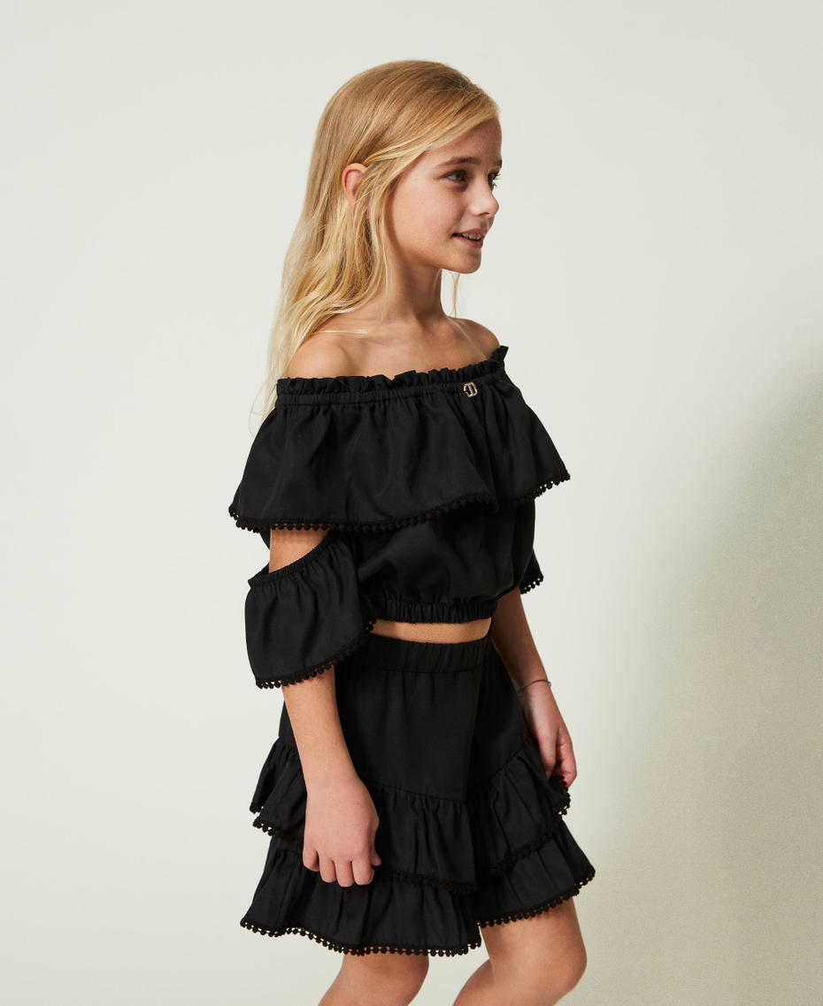 Cropped blouse with flounce Black Girl 241GJ2011-01