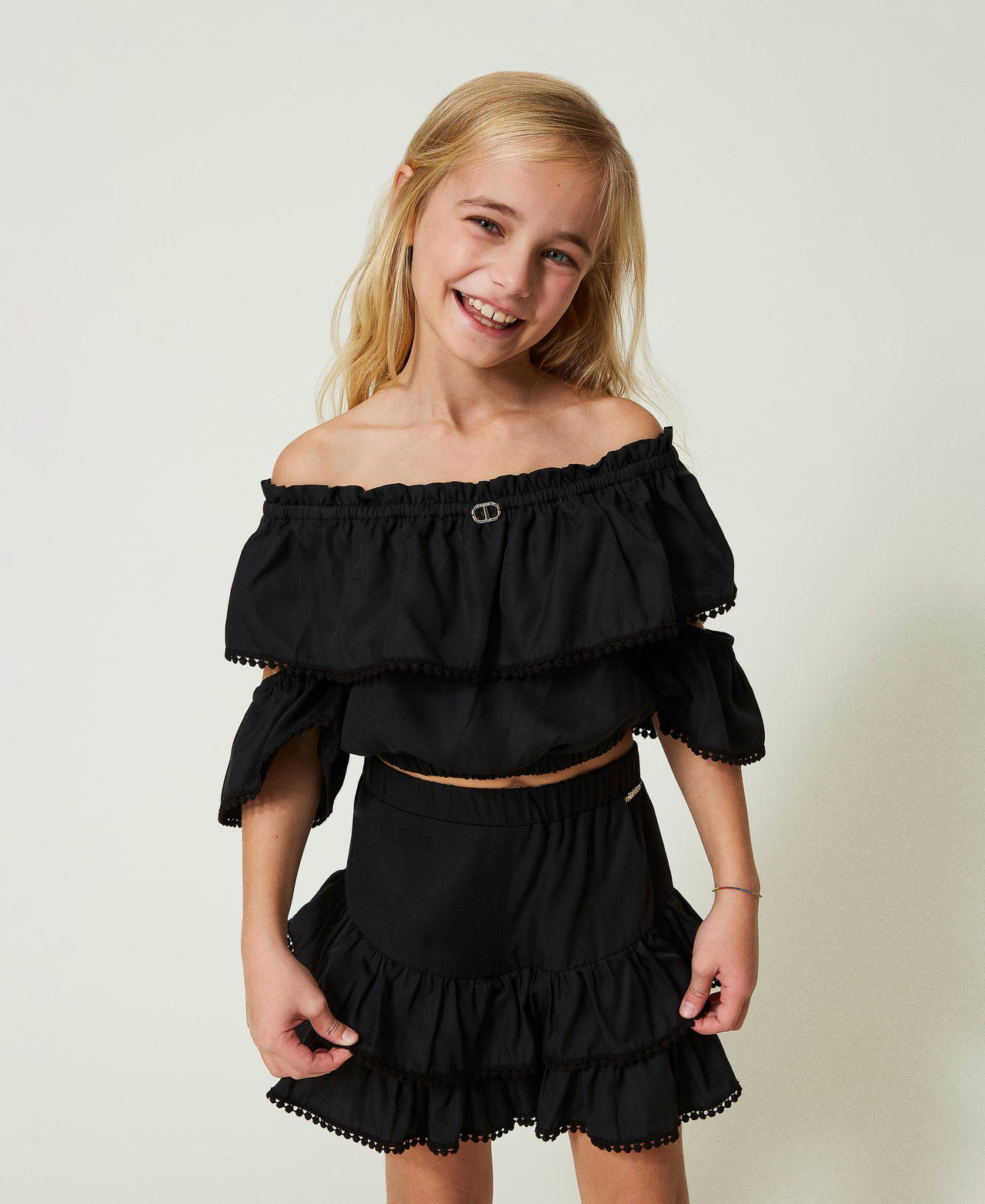 Cropped blouse with flounce Black Girl 241GJ2011-02
