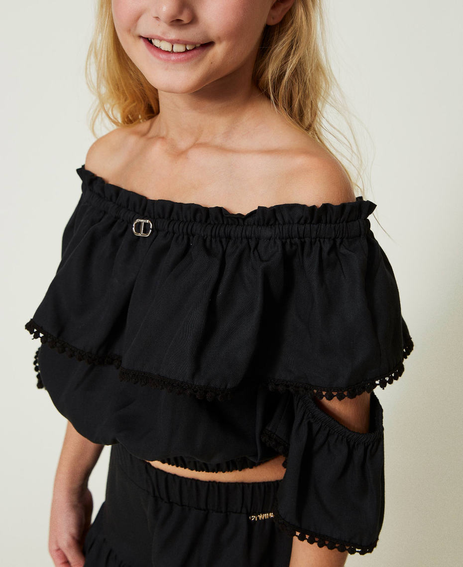 Cropped blouse with flounce Black Girl 241GJ2011-04