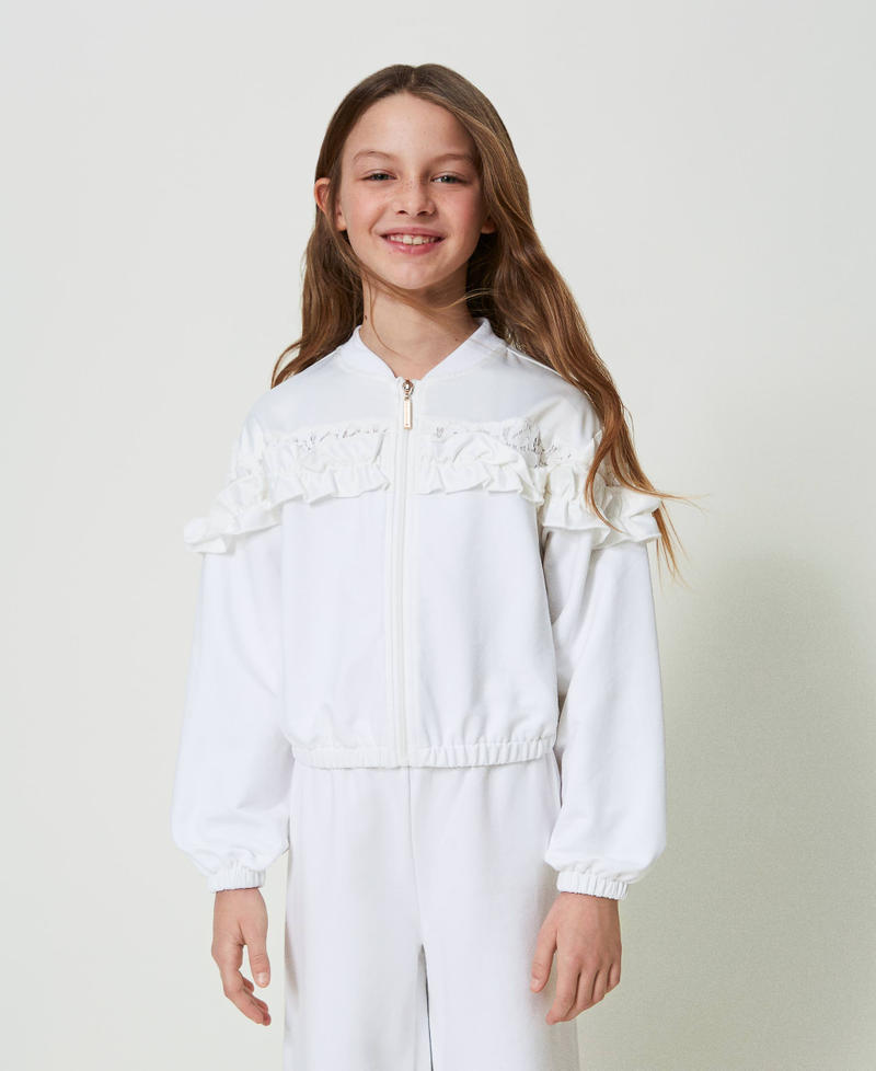 Sweatshirt with ruffles and lace "Lucent White" Girl 241GJ2030-01