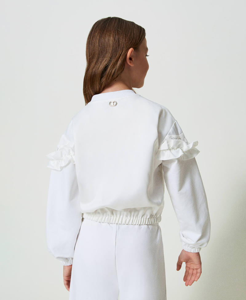 Sweatshirt with ruffles and lace "Lucent White" Girl 241GJ2030-03