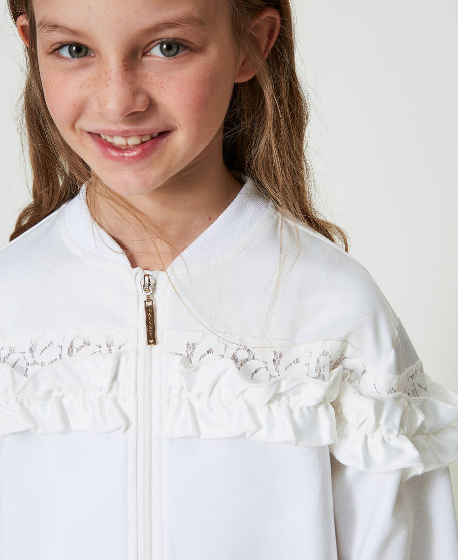 Sweatshirt with ruffles and lace "Lucent White" Girl 241GJ2030-04