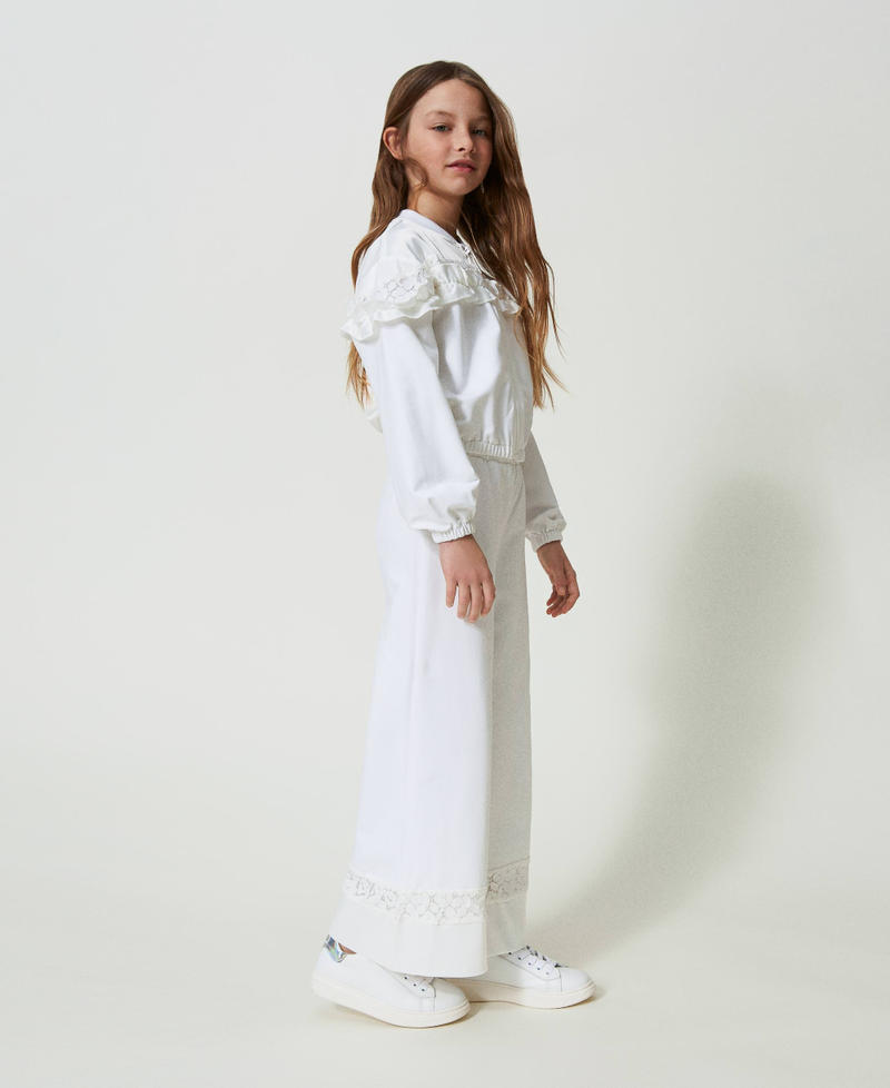 Sweatshirt with ruffles and lace "Lucent White" Girl 241GJ2030-0T