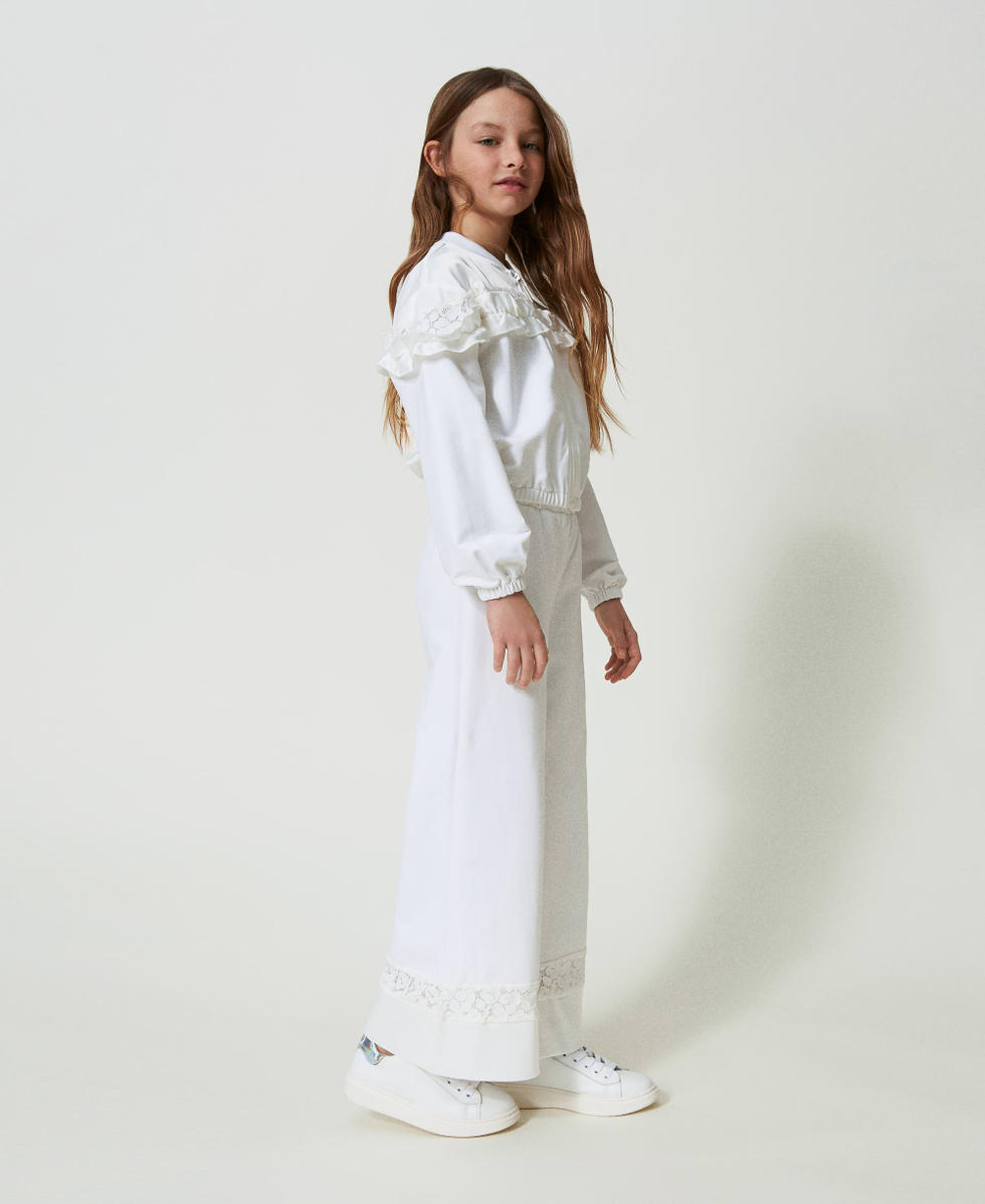 Sweatshirt with ruffles and lace Girl White TWINSET Milano
