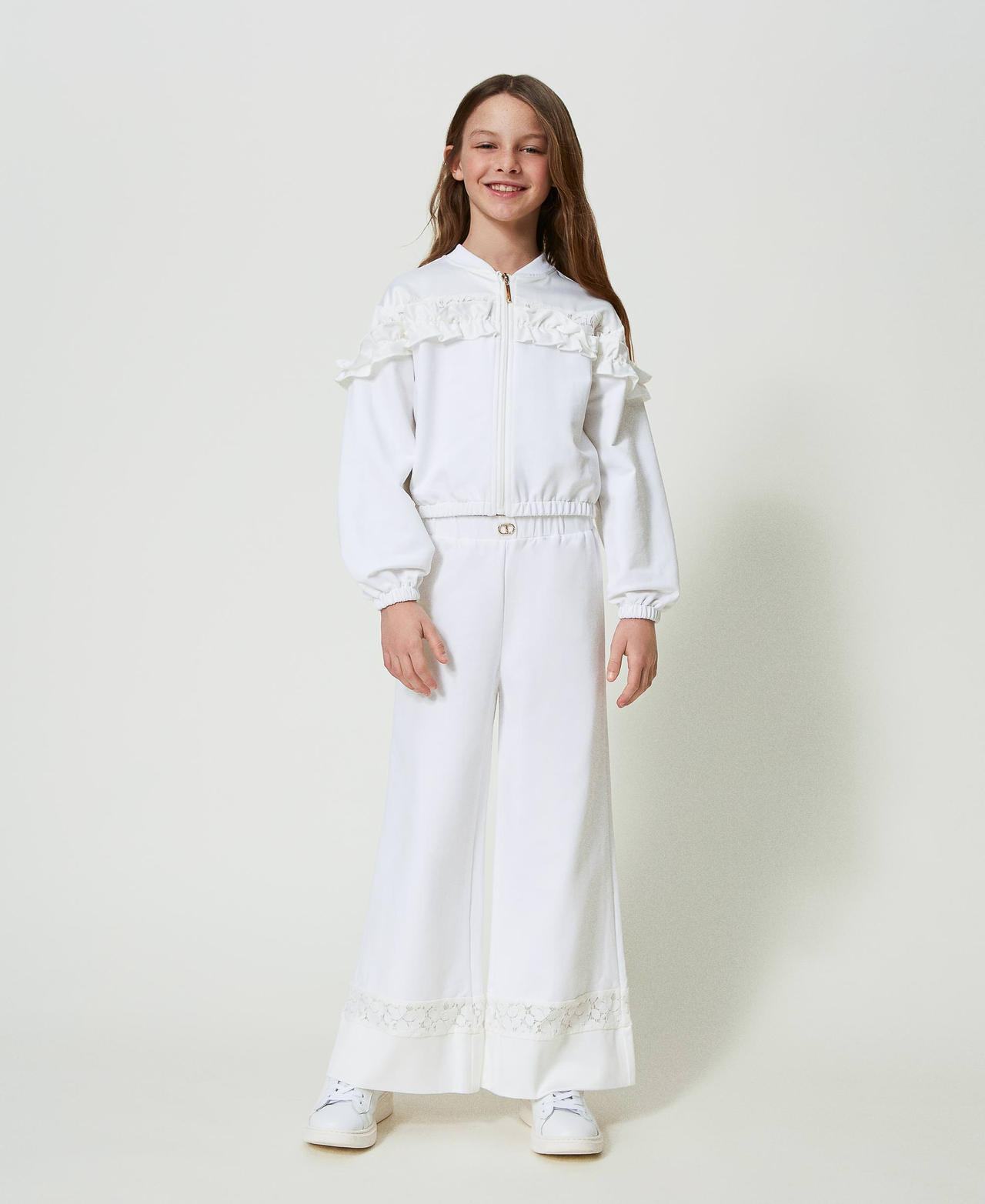 Pantalon palazzo avec dentelle Blanc « Lucent White » Fille 241GJ2031-02
