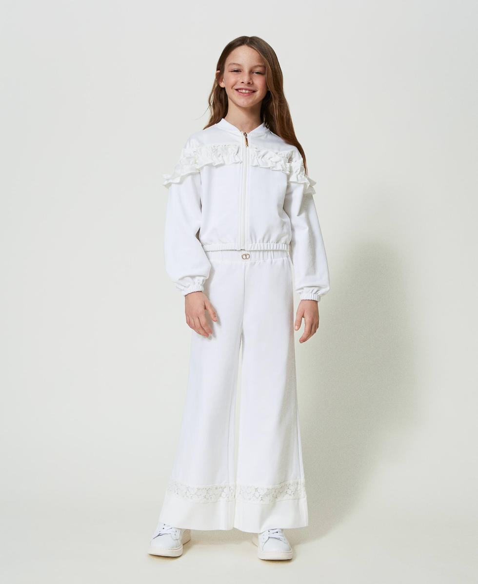 Pantaloni a palazzo con pizzo Bianco "Lucent White" Bambina 241GJ2031_11271_02