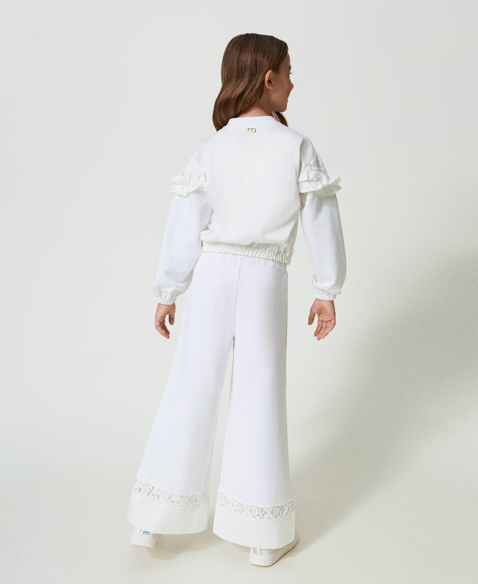 Pantalon palazzo avec dentelle Blanc « Lucent White » Fille 241GJ2031-04