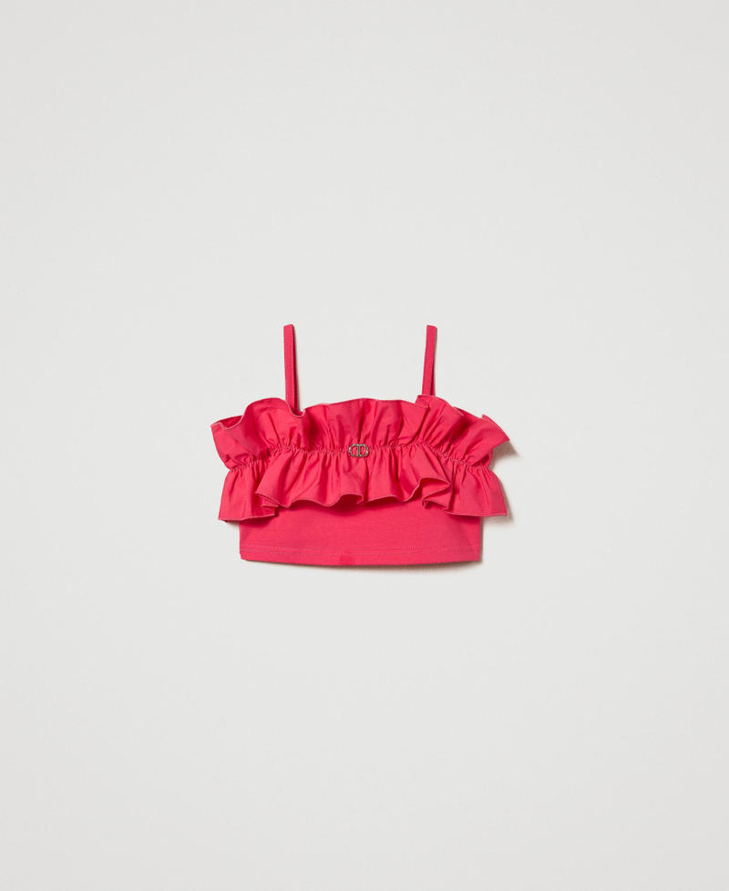 売れ筋商品|||ニューヨークコレクション カットソー トップス レディース Clip Dot Flutter Sleeve Top Fushia Red Top with poplin ruffles Girl, Fuchsia | TWINSET Milano