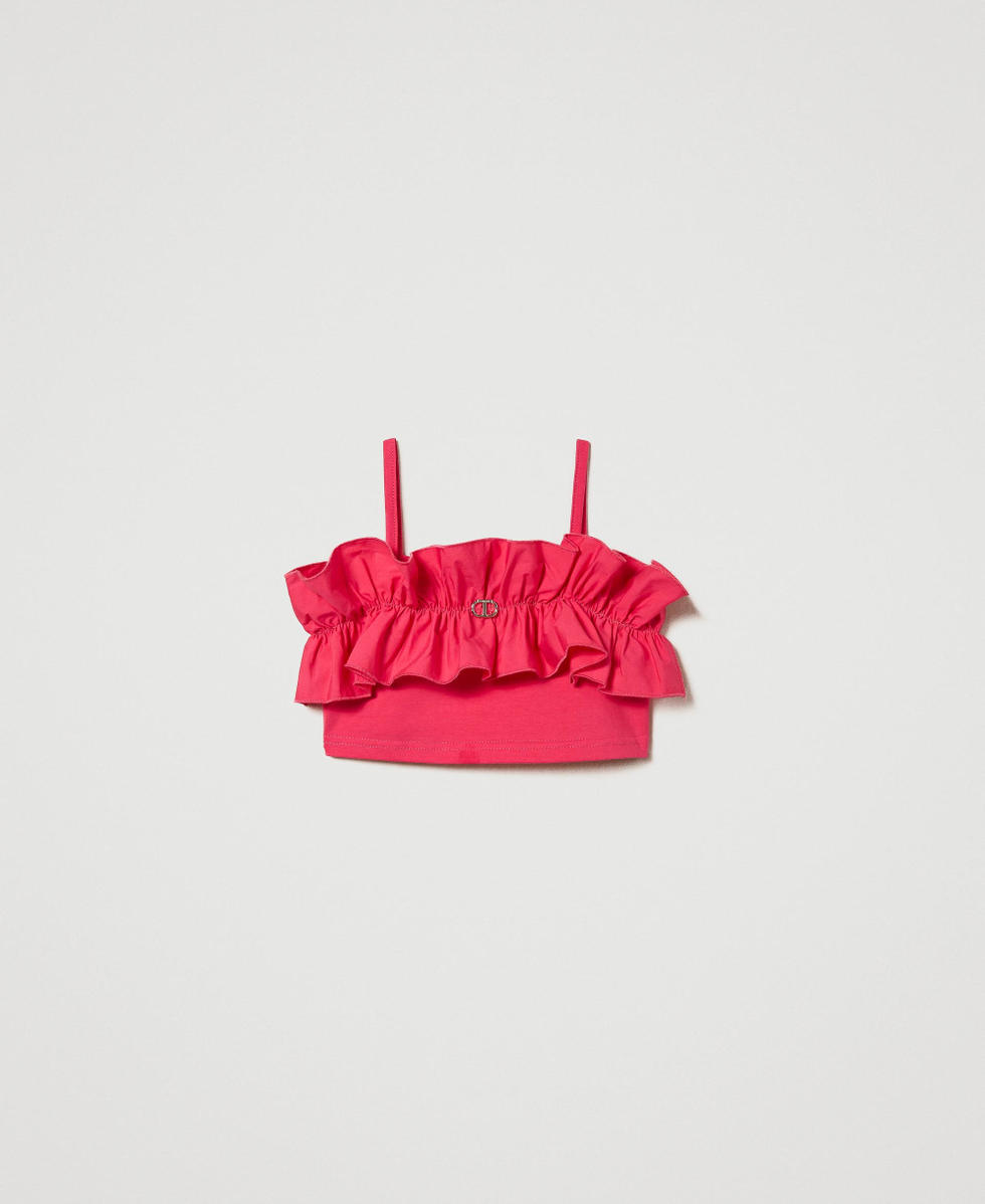Top with poplin ruffles Girl, Fuchsia | TWINSET Milano