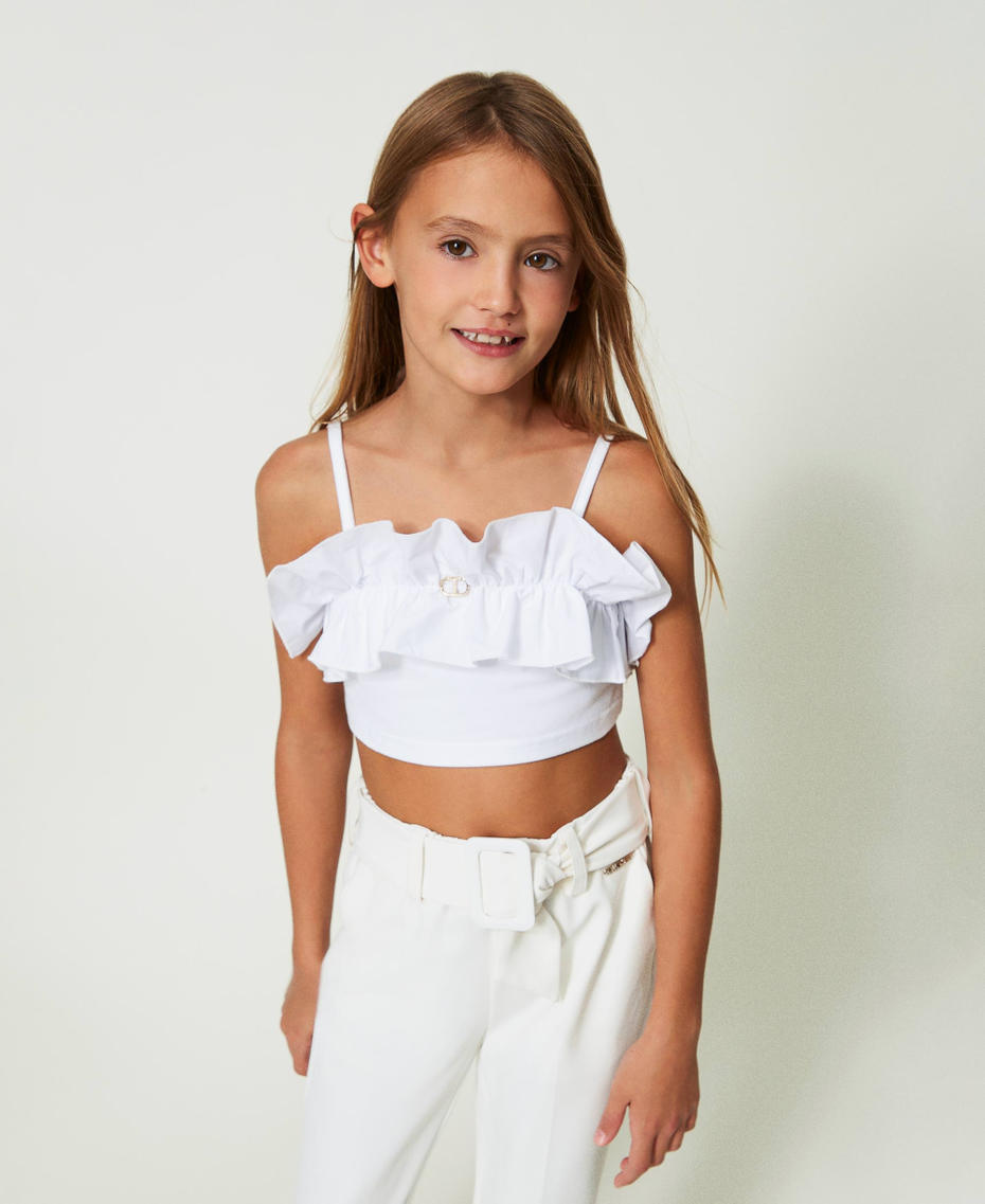 Top with poplin ruffles "Lucent White" Girl 241GJ2040_11271_01