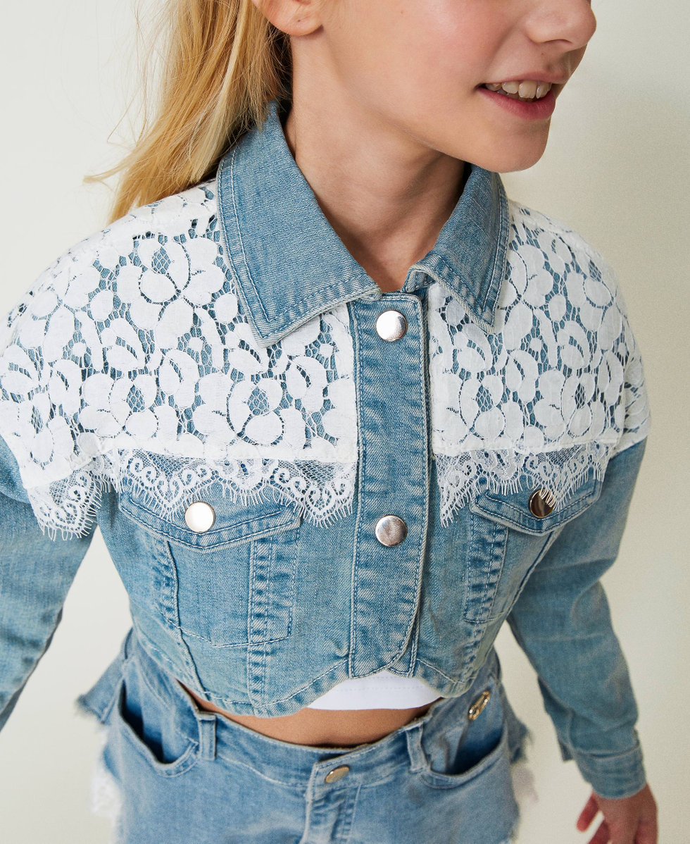 Denim jacket with lace Girl Light blue TWINSET Milano