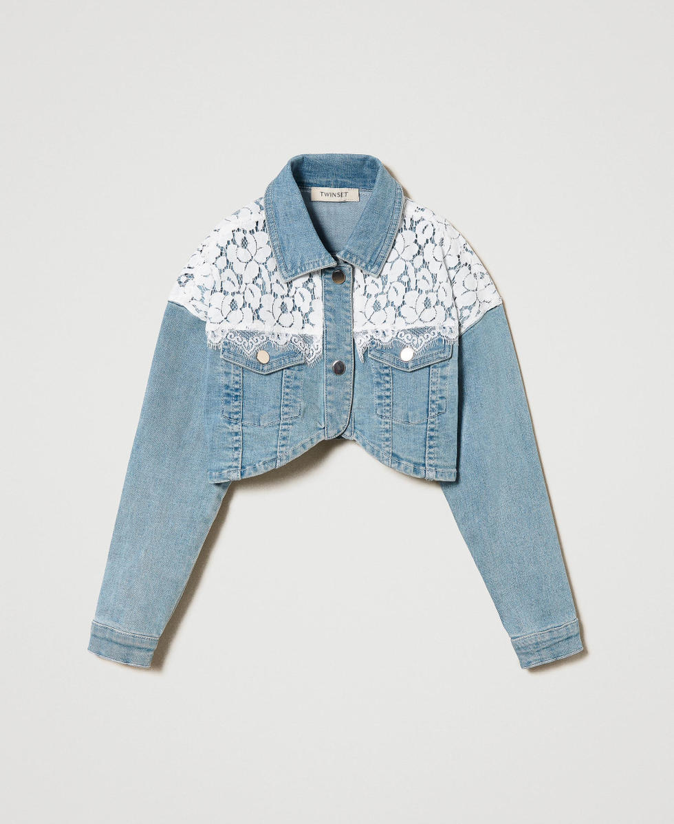 Denim jacket with lace Girl Light blue TWINSET Milano