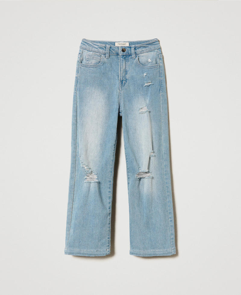 Wide leg jeans with rips Light Blue Denim Girl 241GJ2051-0S