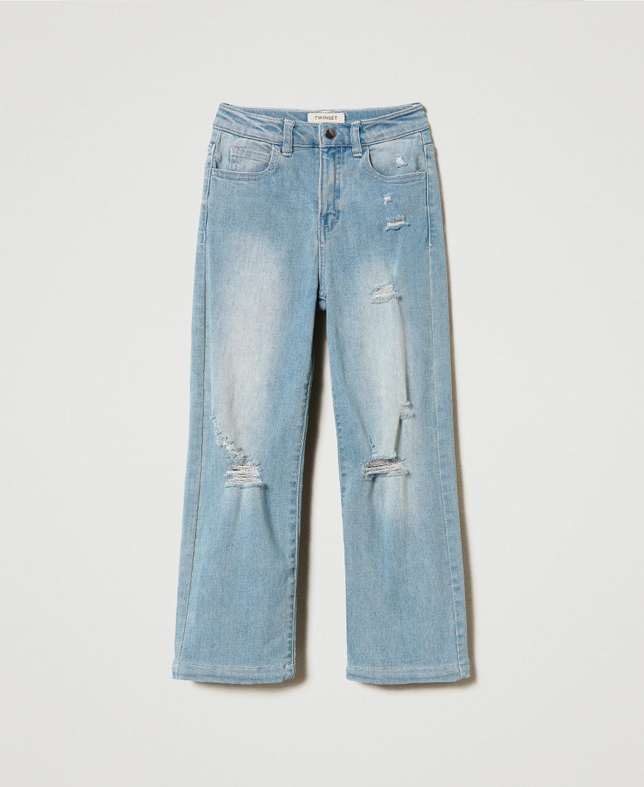 Wide-Leg-Jeans mit Rissen Hellblauer Denim Mädchen 241GJ2051-0S