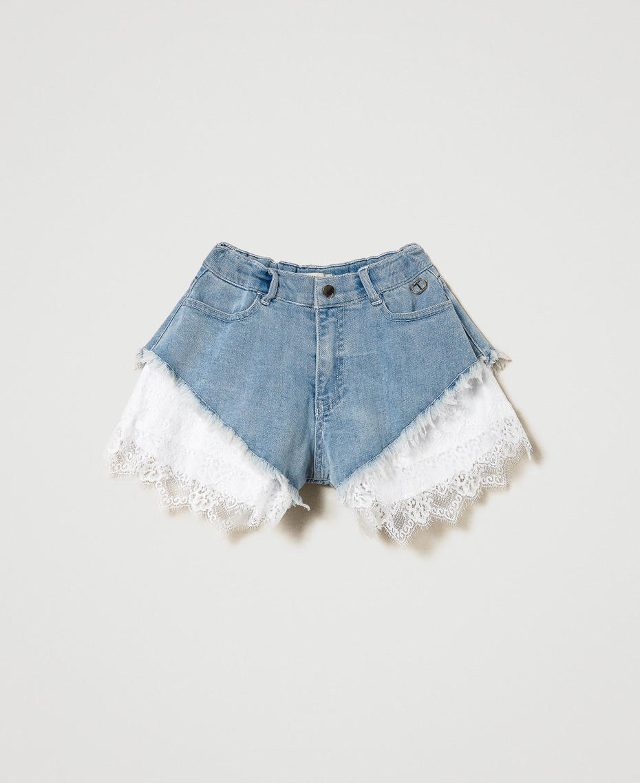 Denim shorts with lace flounces Light Blue Denim Girl 241GJ2052-0S