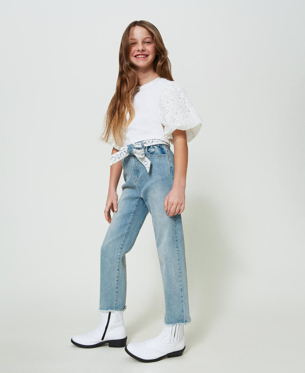 Jean avec ceinture en dentelle Fille Bleu TWINSET Milano