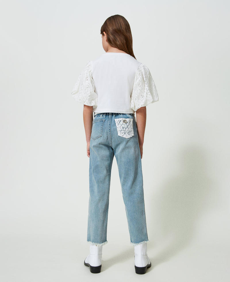 Jeans with lace belt Light Blue Denim Girl 241GJ2053-03