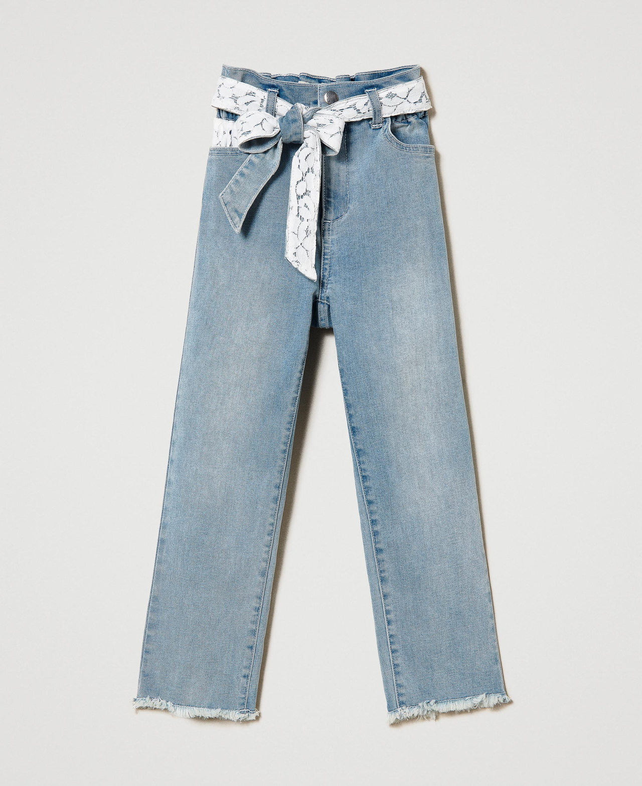 Jeans with lace belt Light Blue Denim Girl 241GJ2053_03672_0S