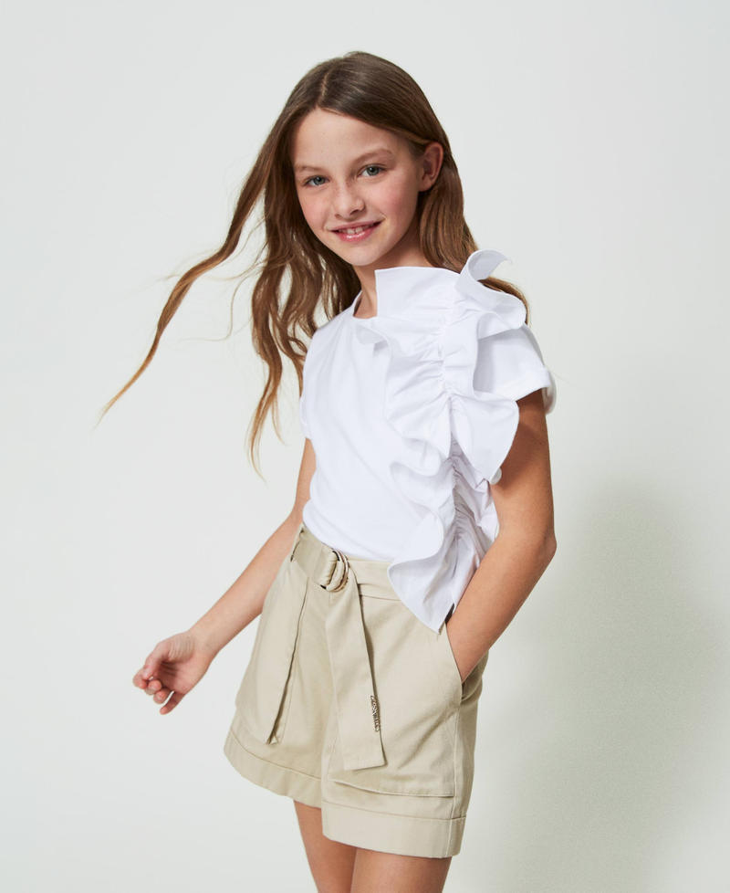 T-shirt with asymmetric ruffles "Lucent White" Girl 241GJ2061-01