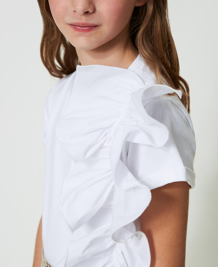 T-shirt con volant asimmetrico Bianco "Lucent White" Bambina 241GJ2061-04