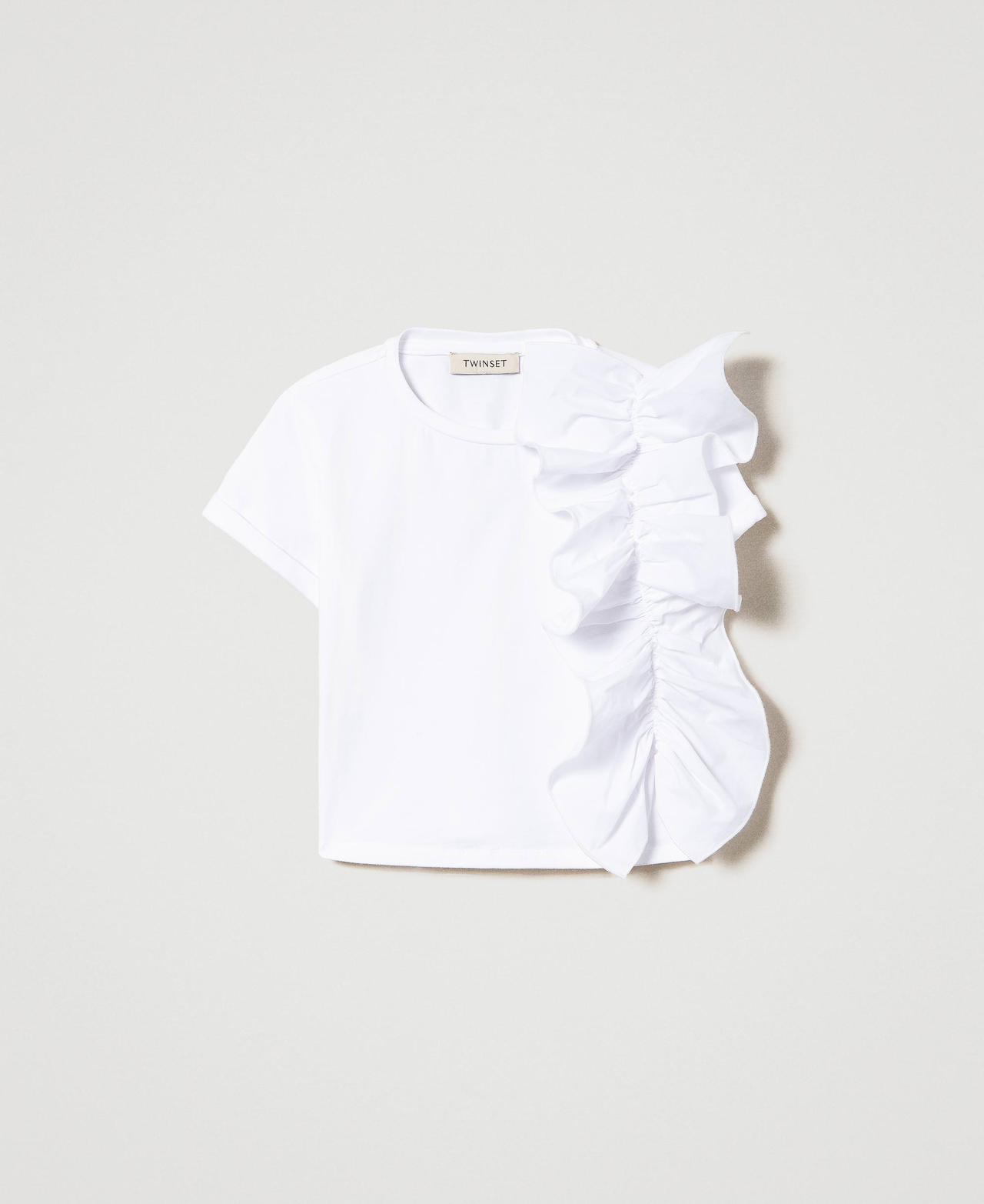 T-shirt with asymmetric ruffles