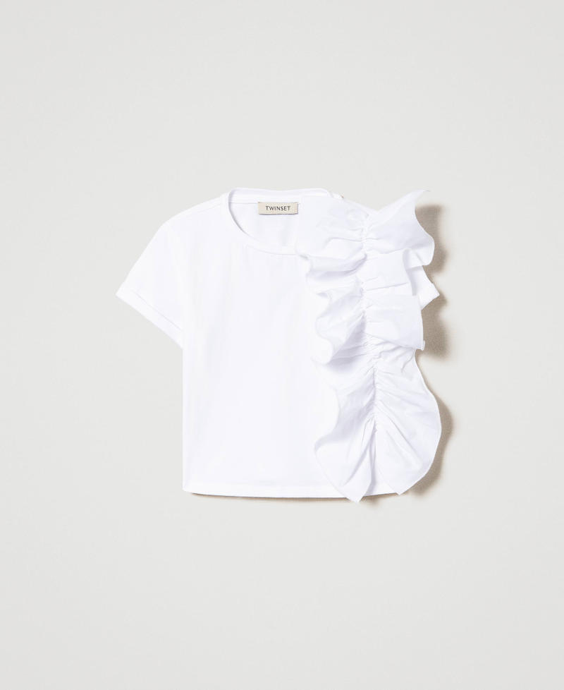 T-shirt avec volant asymétrique Blanc « Lucent White » Fille 241GJ2061-0S