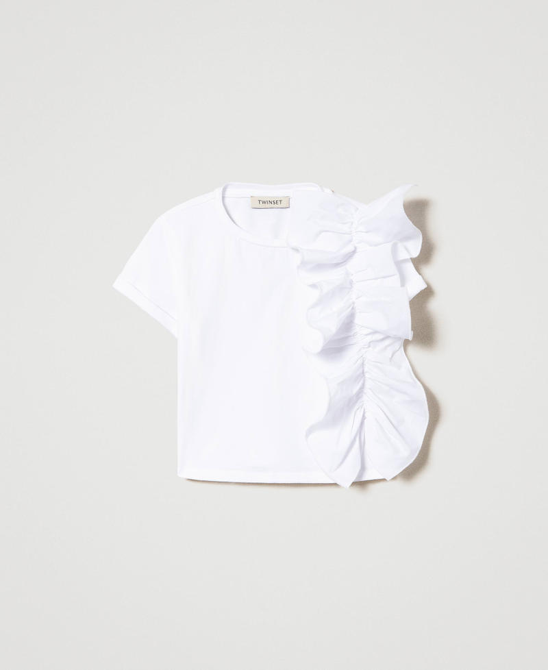 T-shirt with asymmetric ruffles
