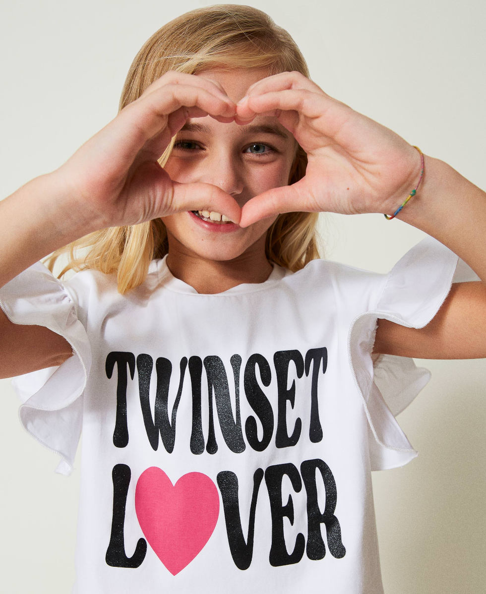 Cropped T-shirt with glitter print