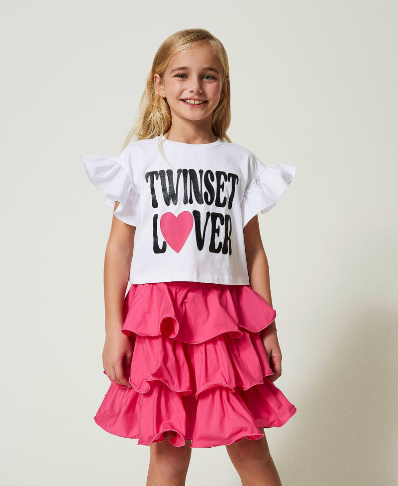 Cropped T-shirt with glitter print