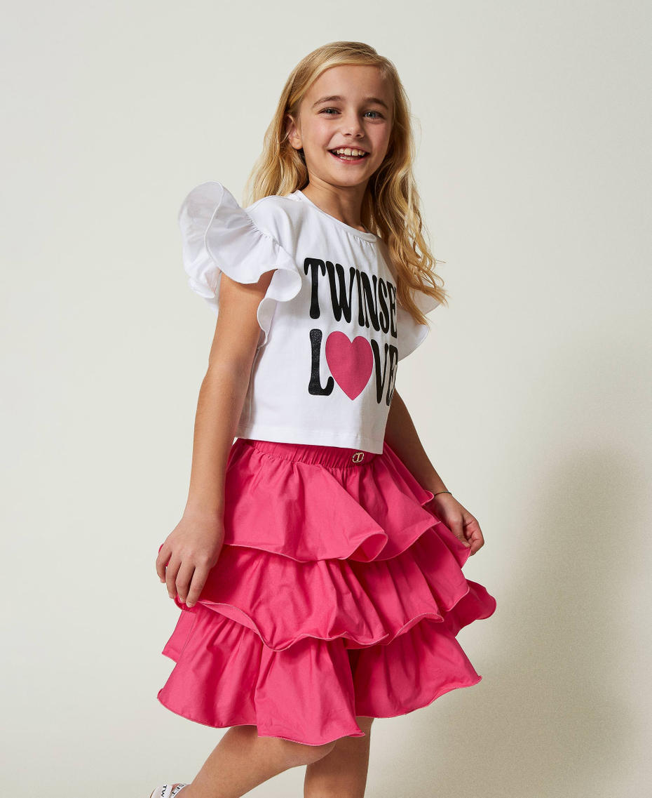 Cropped T-shirt with glitter print
