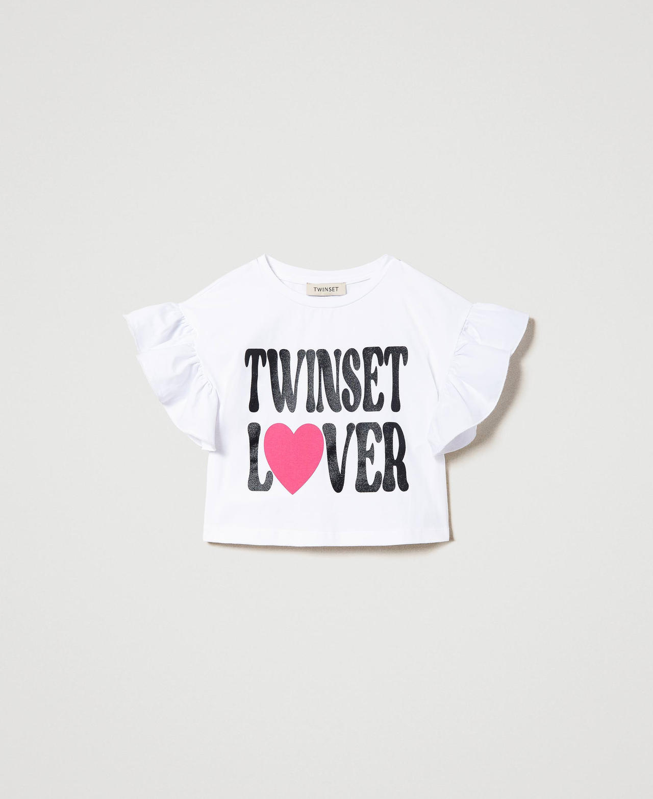 Cropped T-shirt with glitter print