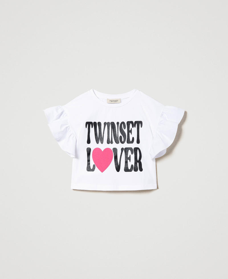 T-shirt cropped con stampa glitter Bianco "Lucent White" Bambina 241GJ2062-0S