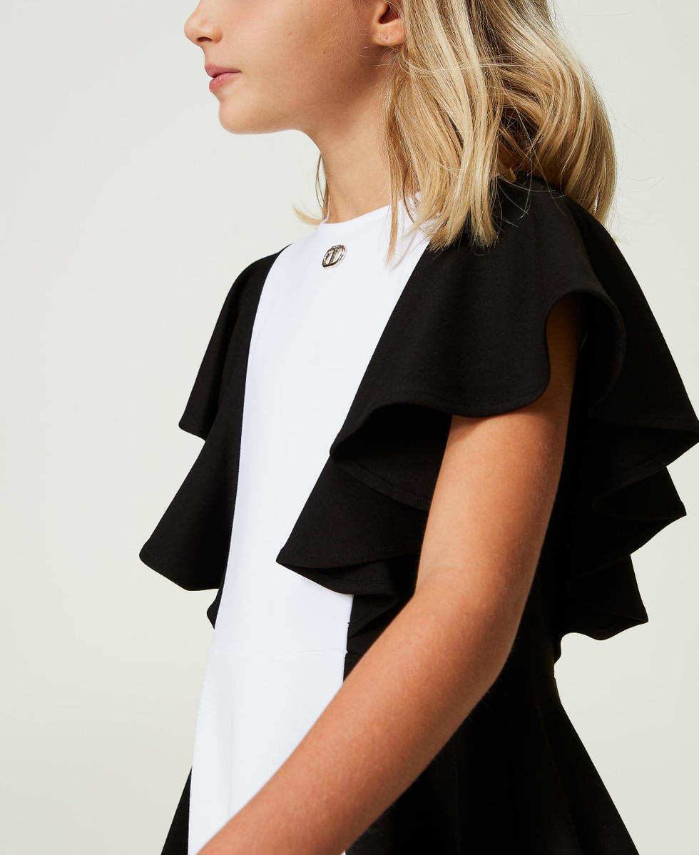 Black dress with white ruffle sleeves shop