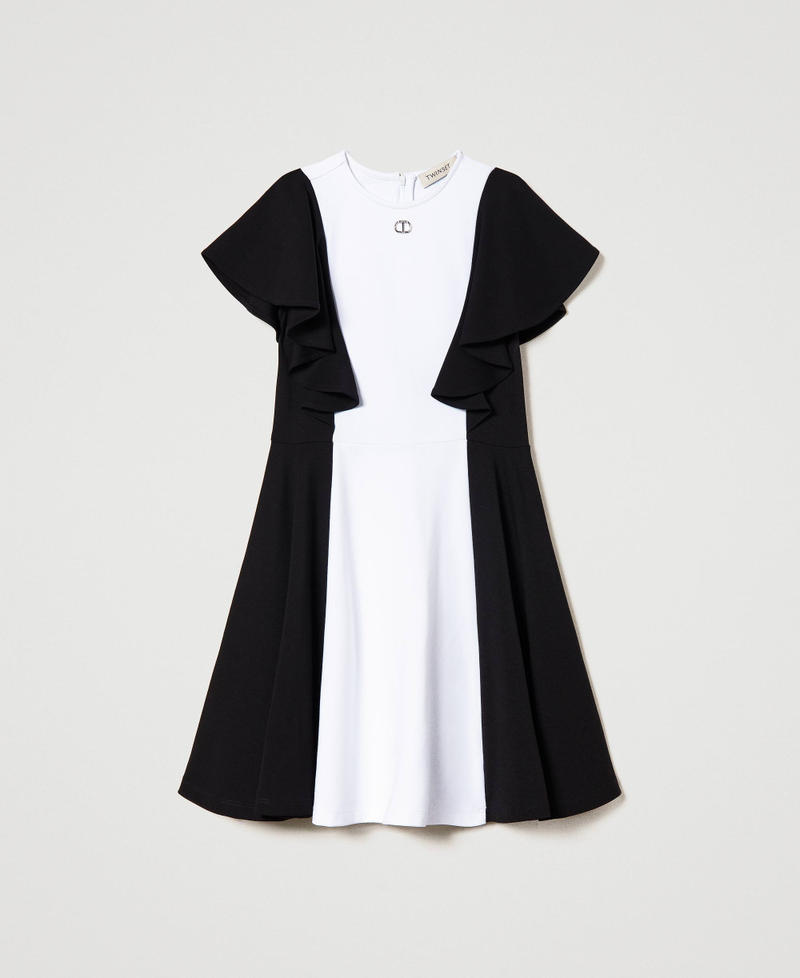 Short dress with ruffled sleeves Two-tone Black / "Lucent" White Girl 241GJ2070-0S