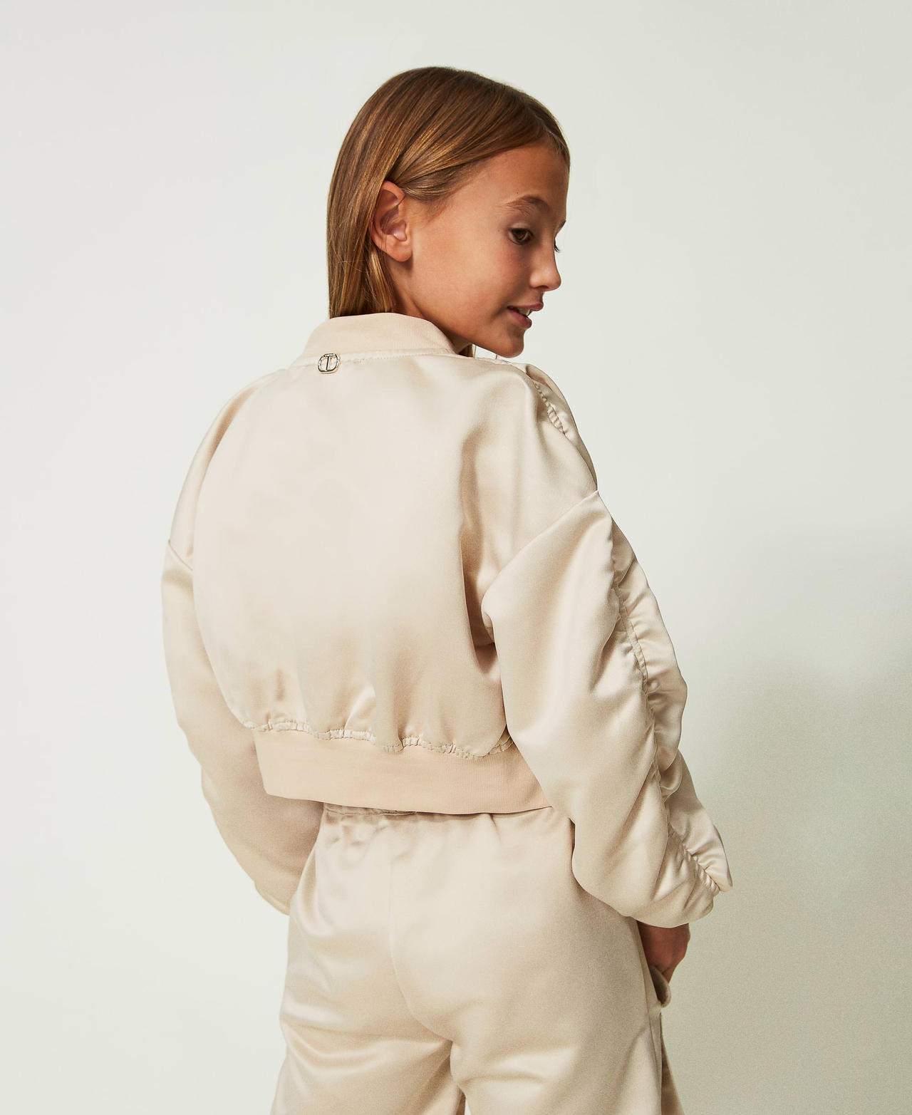 Gathered satin bomber jacket