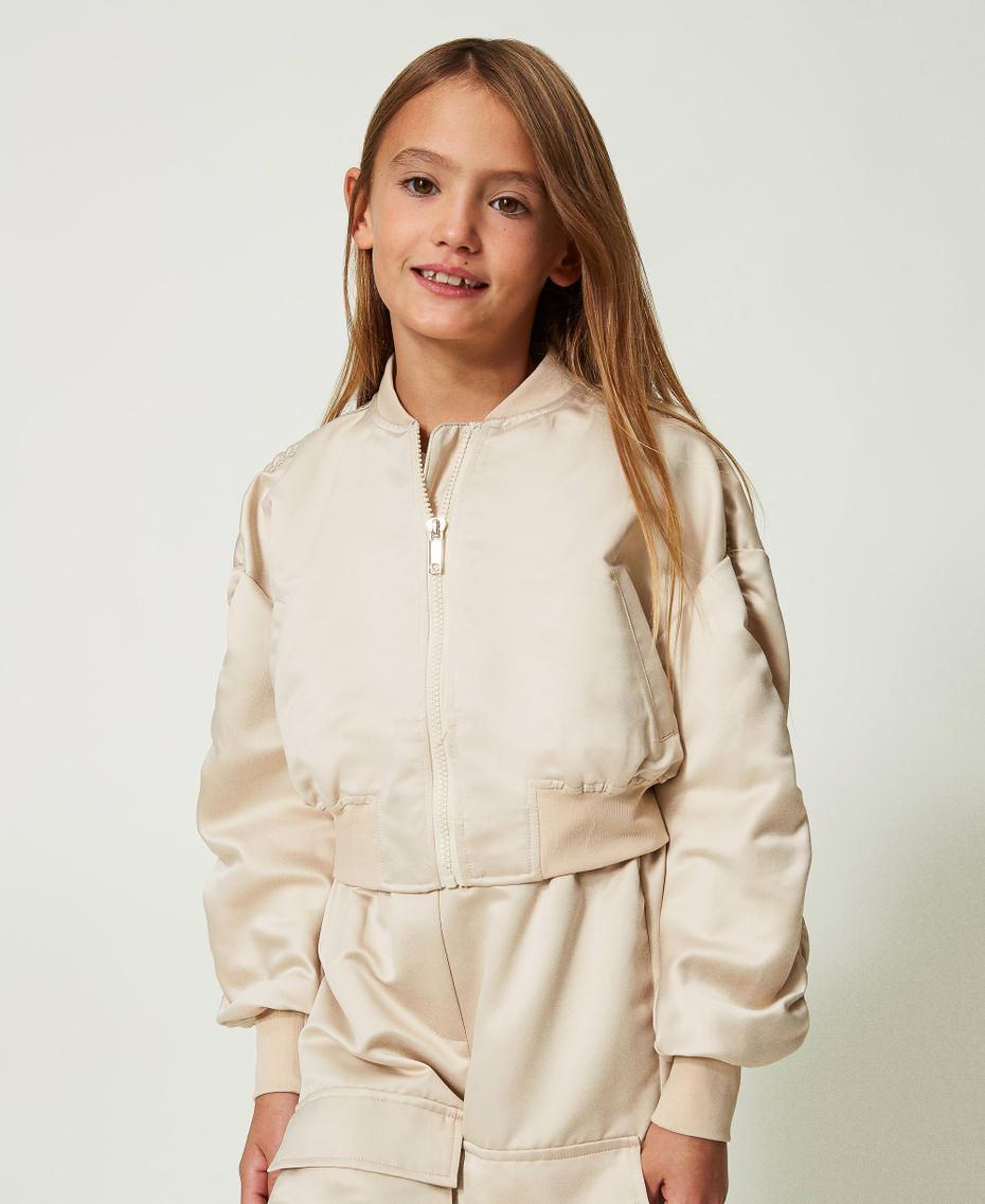 Gathered satin bomber jacket