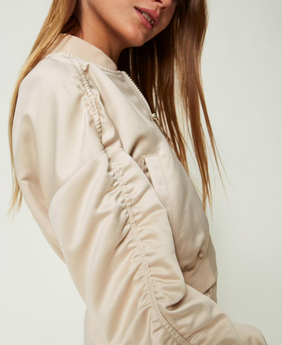 Gathered satin bomber jacket